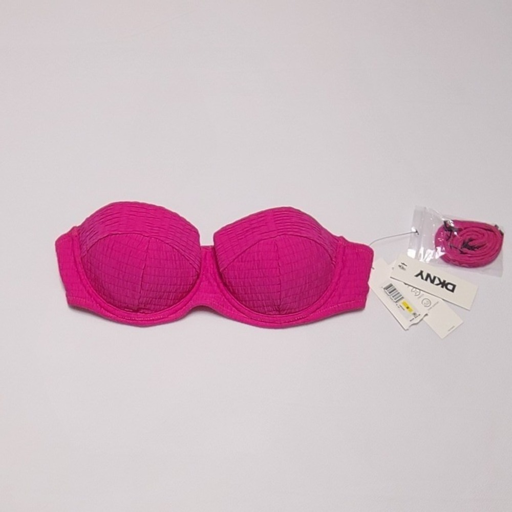 DKNY Women's Smocked Underwire Bandeau Bikini Top Pink‎ S/XL